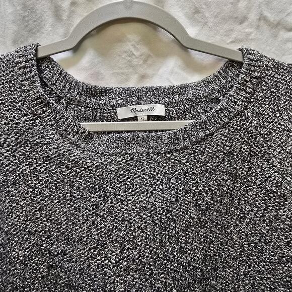 Madewell black white speckled heathered crossover back crewneck sweater XL - Picture 3 of 12